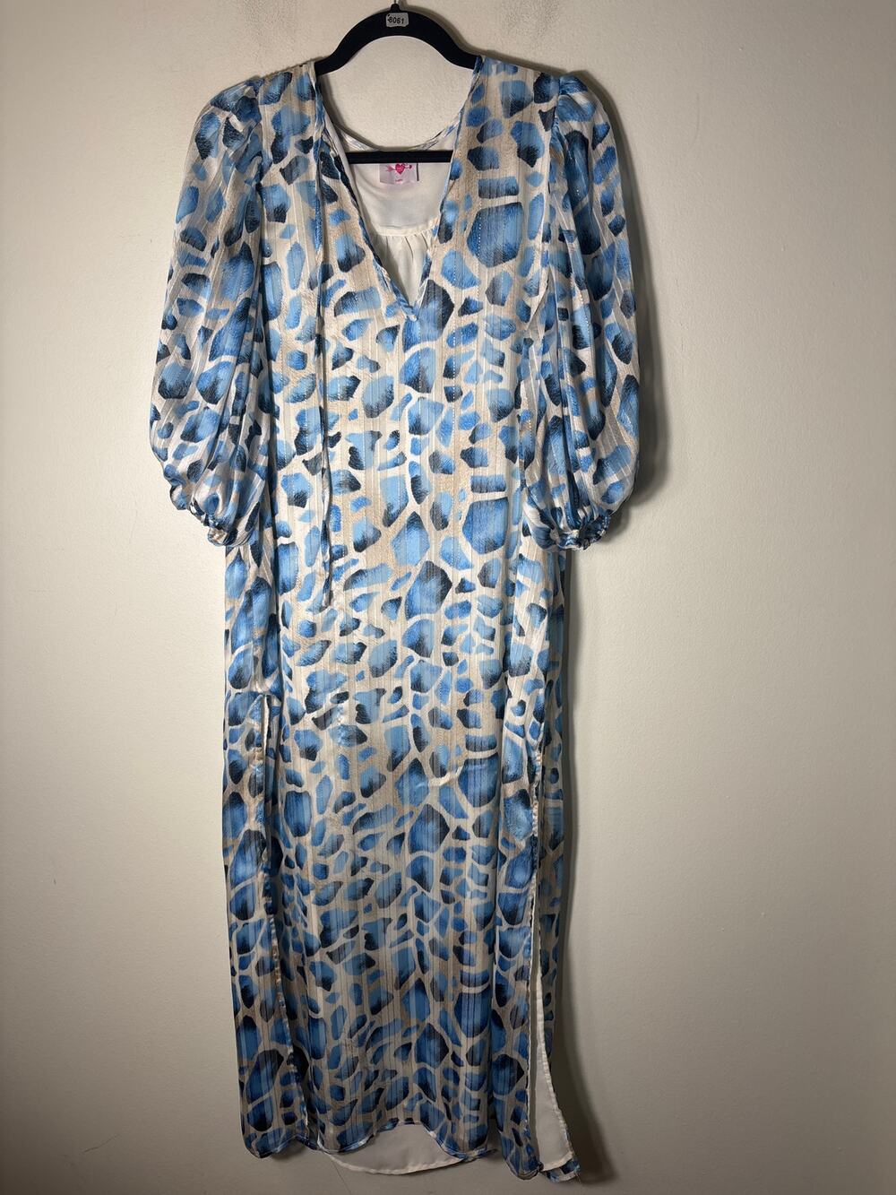 Buddy Love Blue and Gold Threaded Cheetah Maxi Dress Sz XS